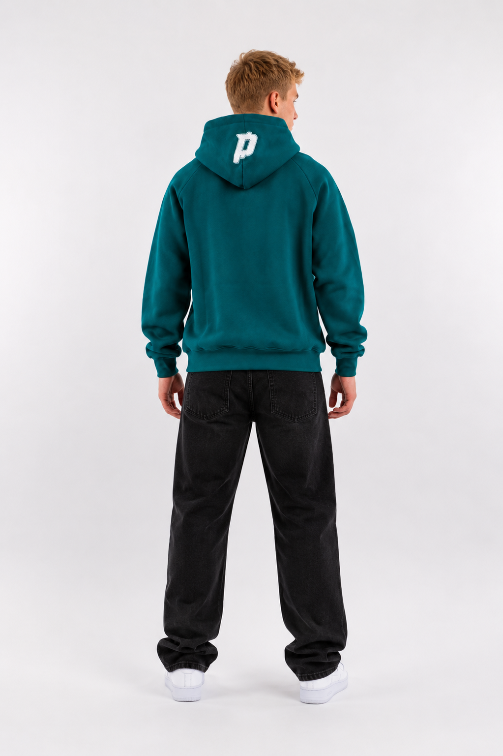 Zip-Hoodie Petrolgrün/Weiß