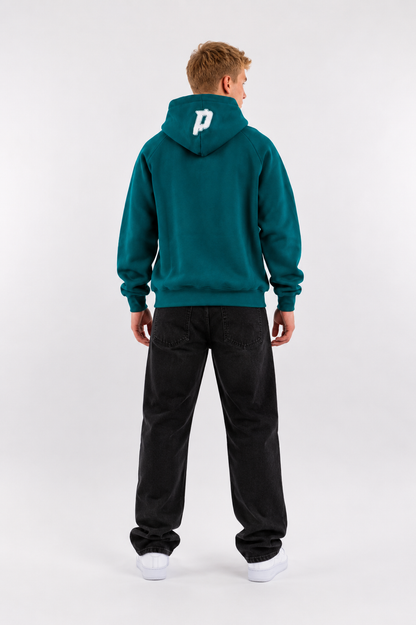 Zip-Hoodie Petrolgrün/Weiß