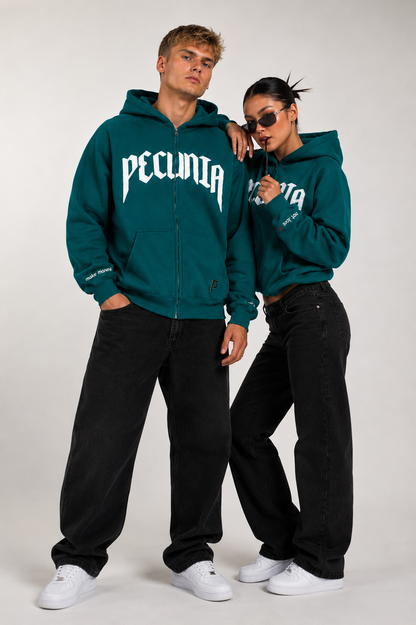 Zip-Hoodie Petrolgrün/Weiß