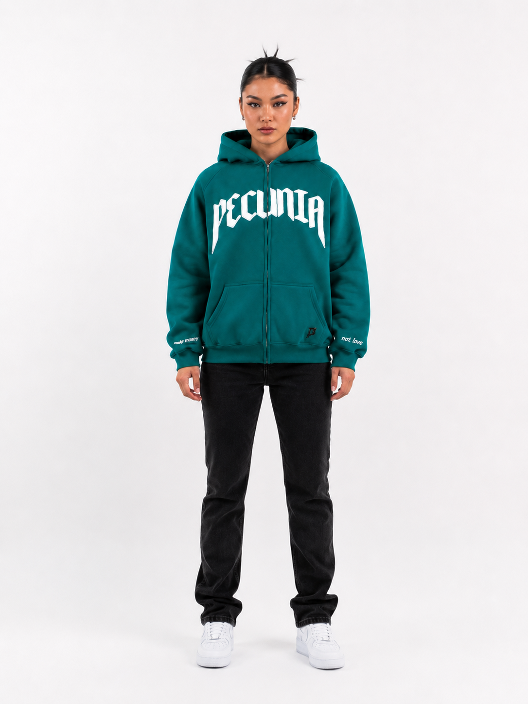 Zip-Hoodie Petrolgrün/Weiß