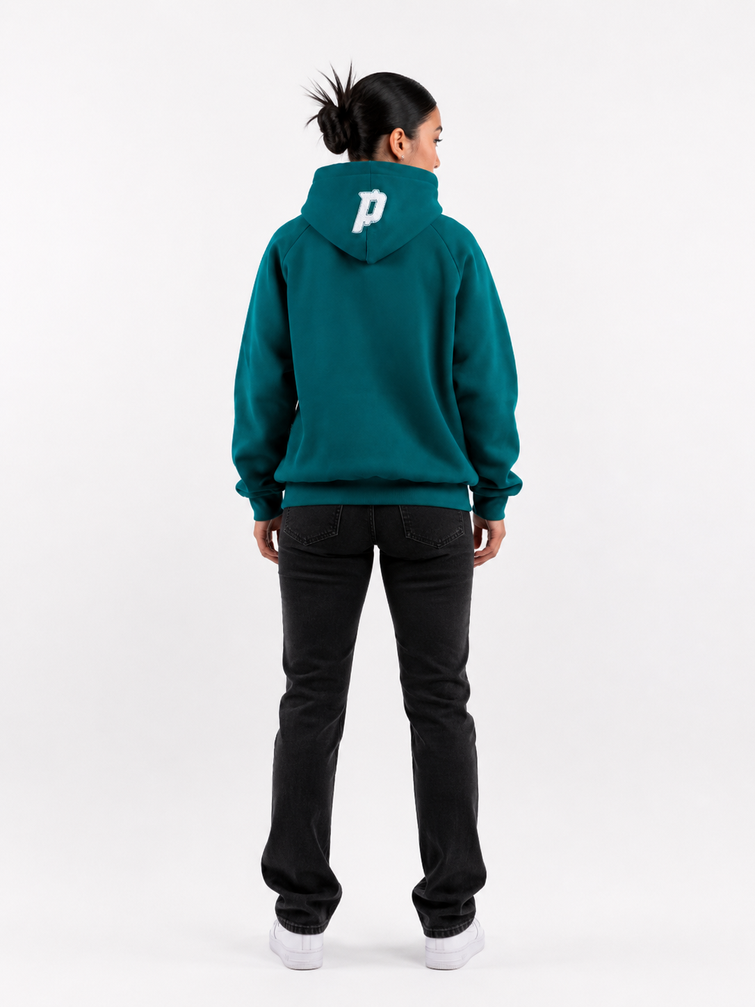 Zip-Hoodie Petrolgrün/Weiß