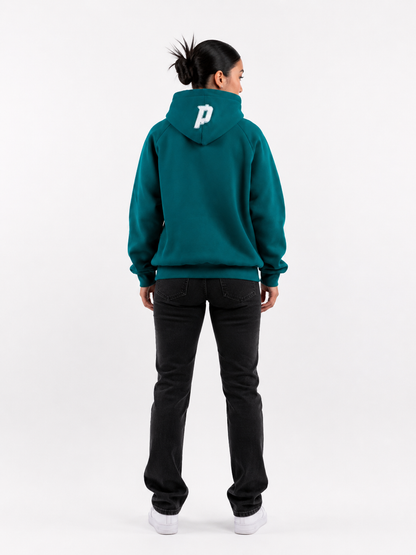 Zip-Hoodie Petrolgrün/Weiß