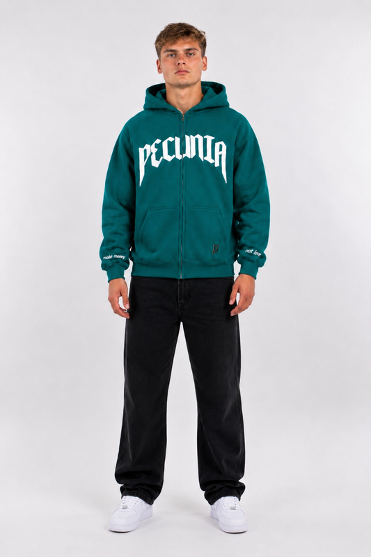 Zip-Hoodie Petrolgrün/Weiß