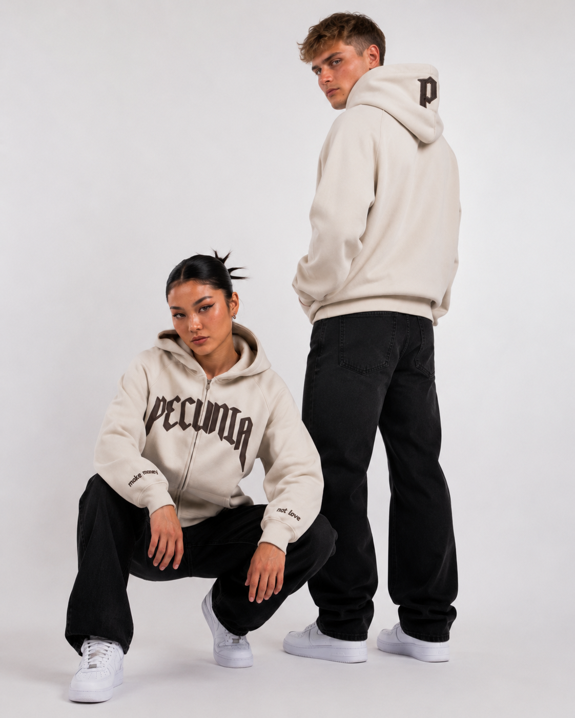 Zip-Hoodie Beige/Braun